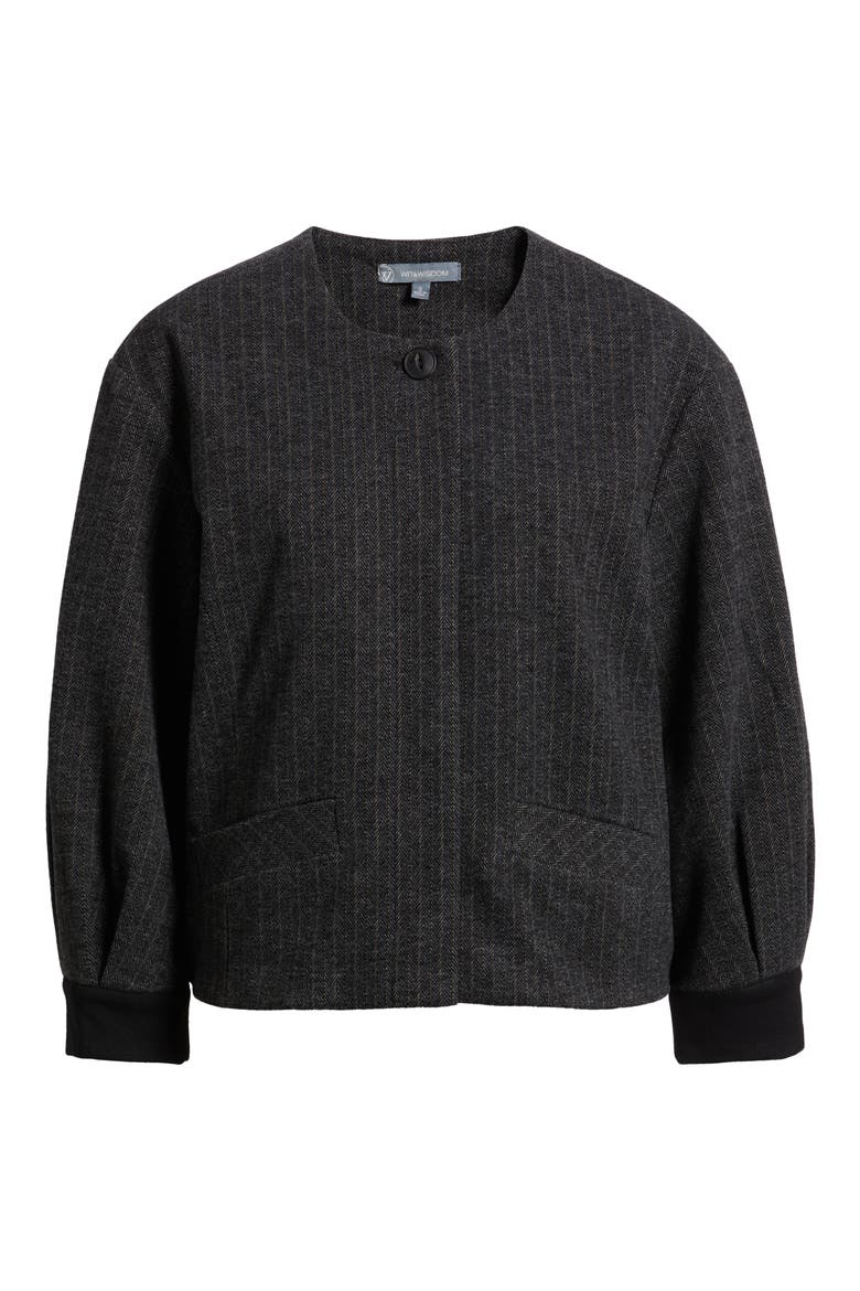 Barrel Sleeve Herringbone Crop Jacket, Alternate, color, CHARCOAL WHEAT MULTI