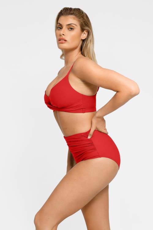 Popilush Shapewear Bust-enhancing Draped Bikini Top In Watermelon