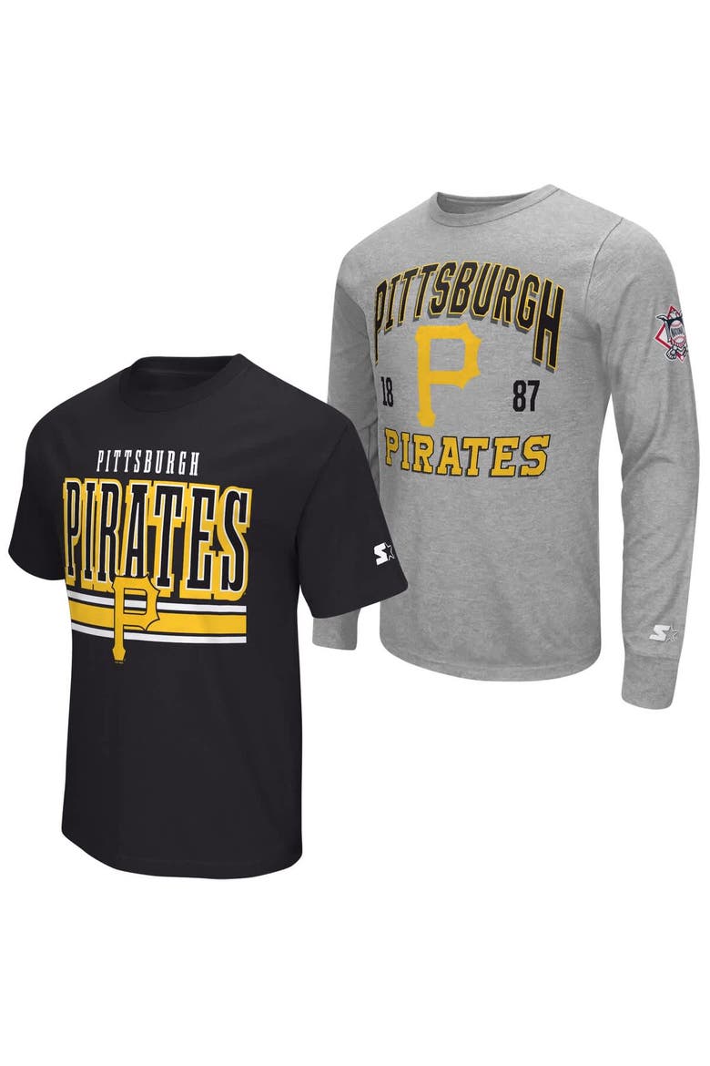 Men's Starter  Heather Gray/Black Pittsburgh Pirates Two-Pack Long Sleeve & Short Sleeve T-Shirt Set, Main, color, Black