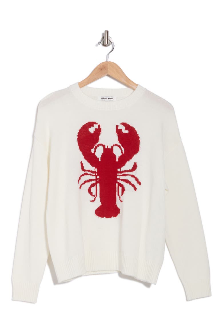 Lobster Pullover Sweater, Alternate, color, WHITE