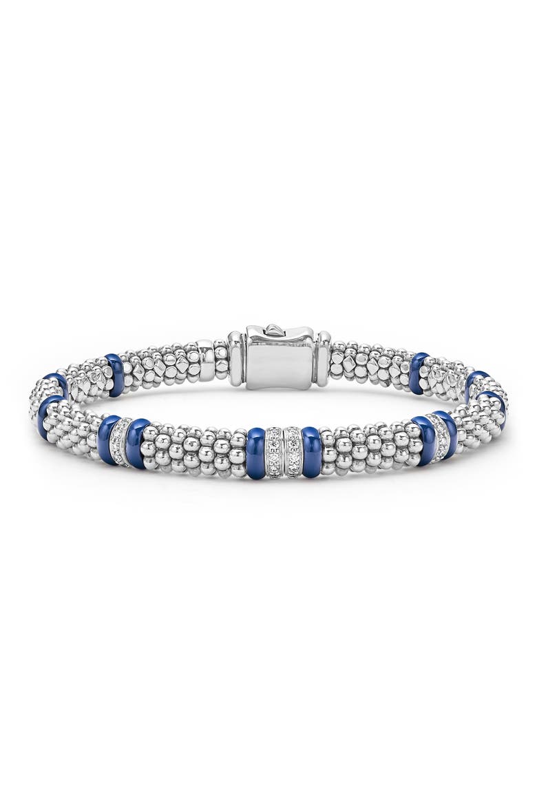 Blue Caviar Diamond & Ceramic Station Rope Bracelet, Main, color, MARINE