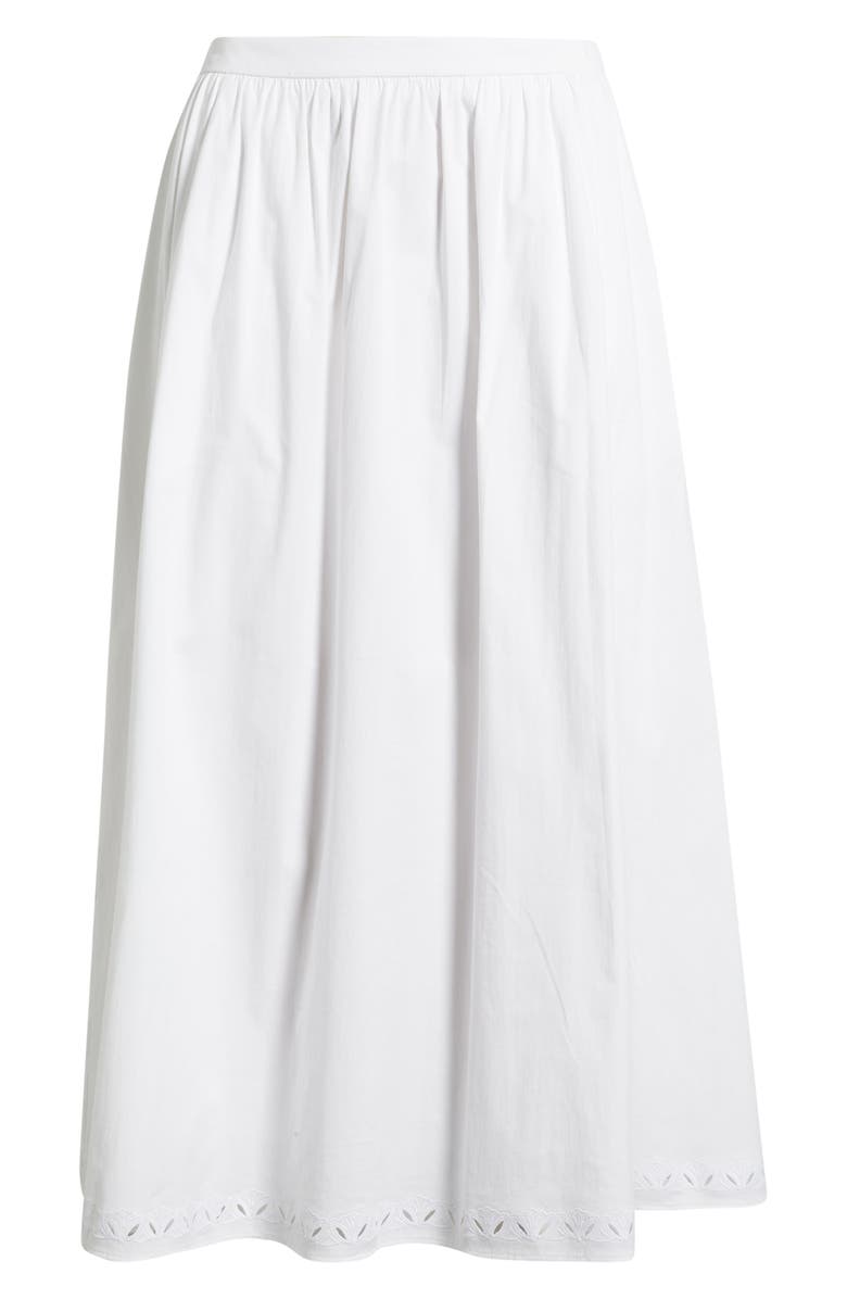 Open Edit Embroidered Stretch Cotton Poplin Midi Skirt, Main, color, White