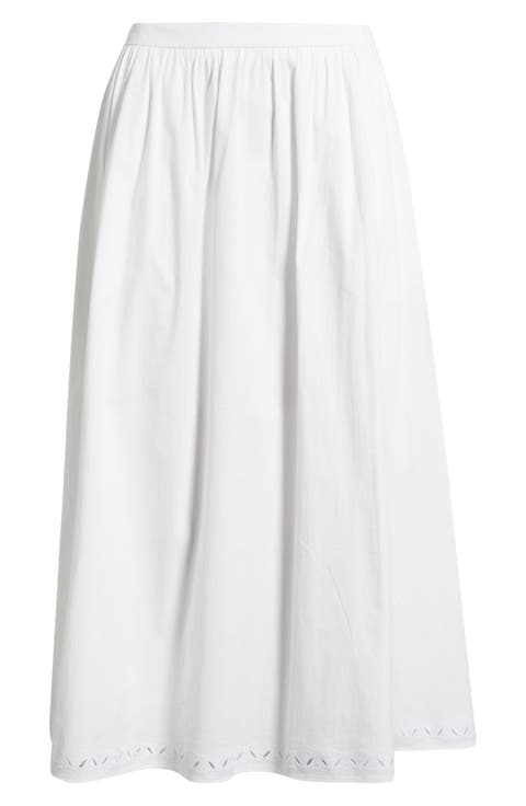 Embroidered Stretch Cotton Poplin Midi Skirt