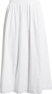 Open Edit Embroidered Stretch Cotton Poplin Midi Skirt