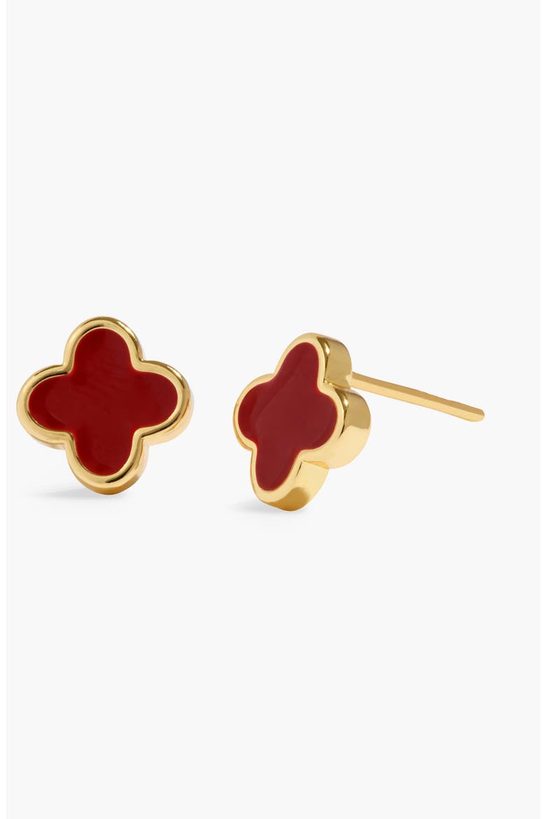 Signature Clover Collection Red Clover Stud Earrings In Gold-Tone Plating, Alternate, color, Red Clover Stud