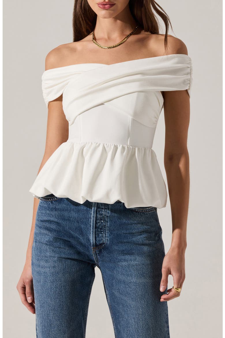 Tennille Off the Shoulder Peplum Top, Main, color, WHITE