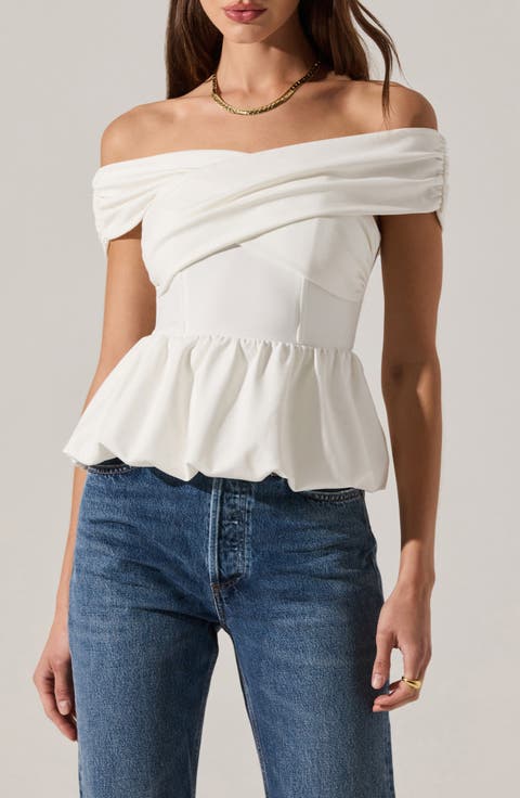 トップス sheller off shoulder knit peplum tops off shoulder knit peplum tops – shéller / シェリエ