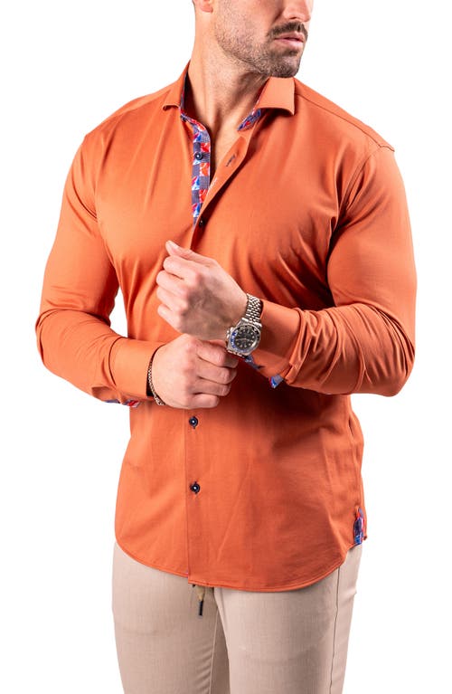 Maceoo Einstein Resistance Contemporary Fit Knit Button-up Shirt In Orange