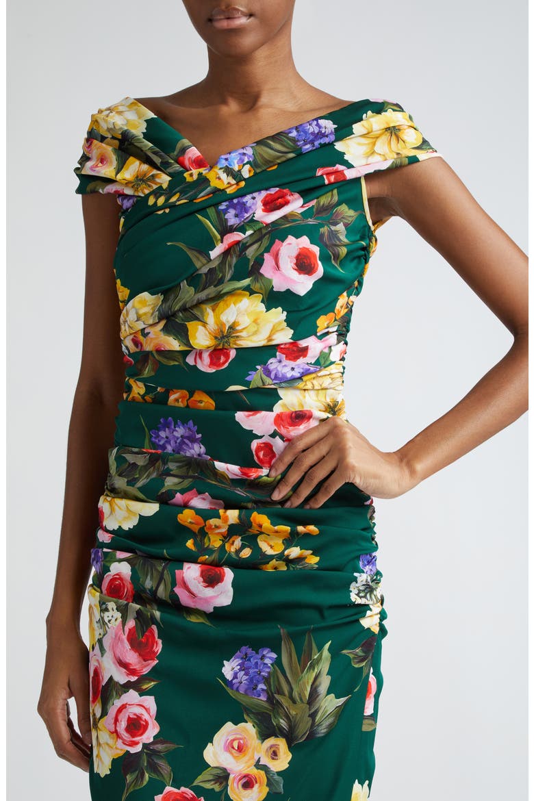 Garden Floral Print Charmeuse Sheath Dress, Alternate, color, BLACK PURPLE