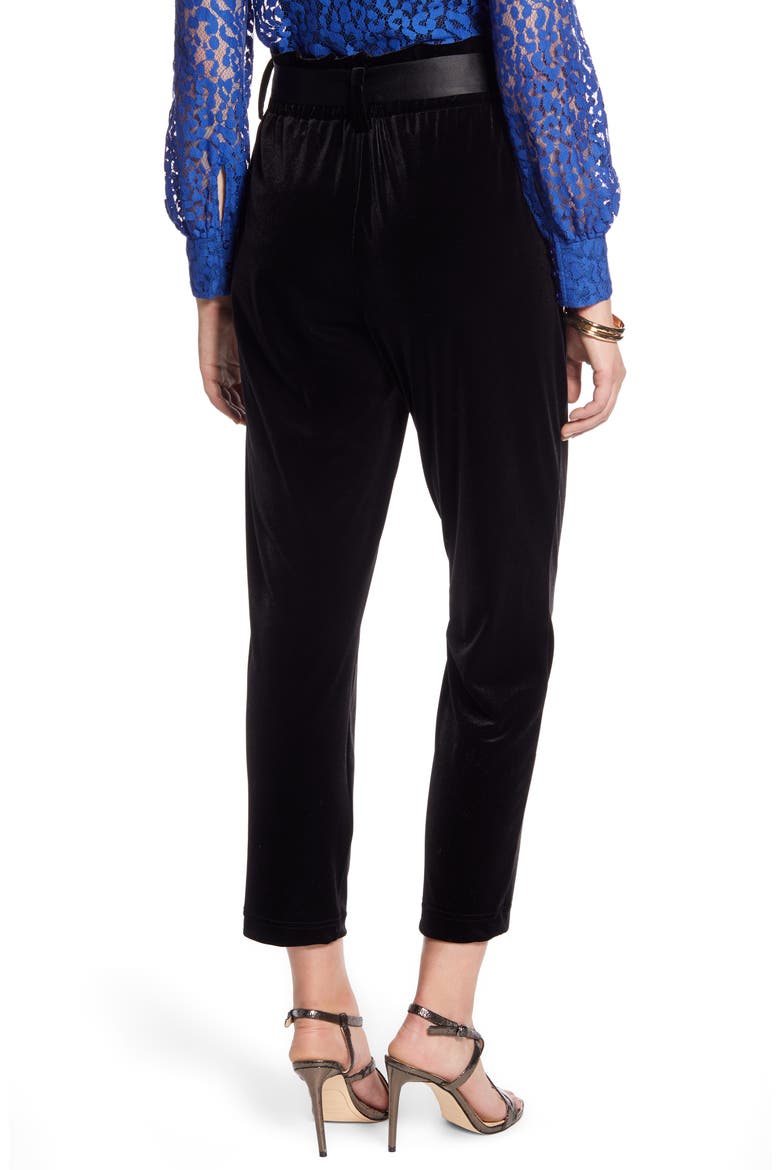 Paperbag Waist Velour Ankle Pants, Alternate, color, BLACK
