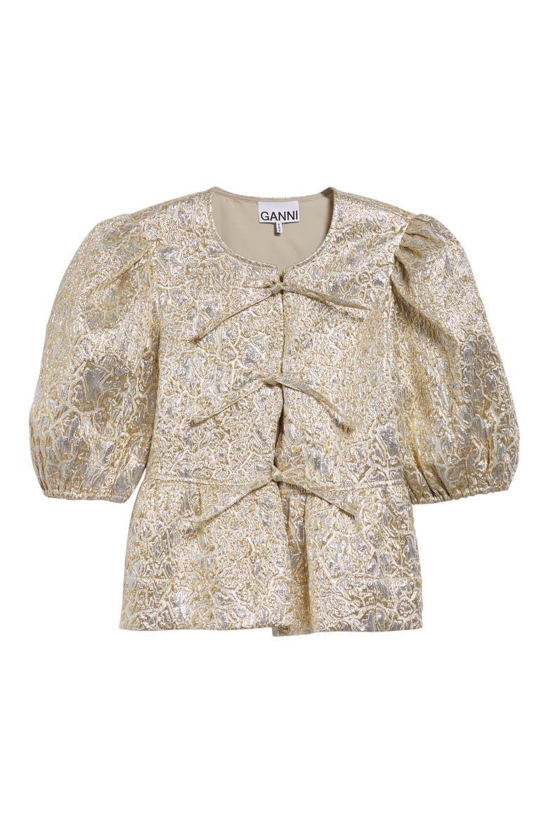 Metallic Jacquard Peplum Top, Alternate, color, GOLD/ SILVER