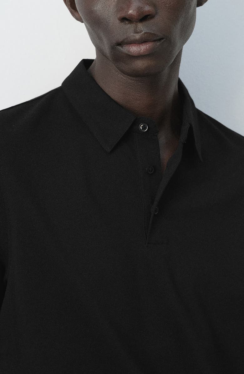 MANGO Slim Fit Stretch Cotton Blend Piqué Polo, Alternate, color, Black