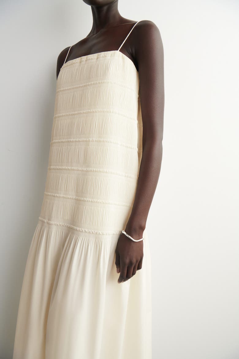 Ruched Dropped-waist Poplin Midi Dress, Alternate, color, IVORY