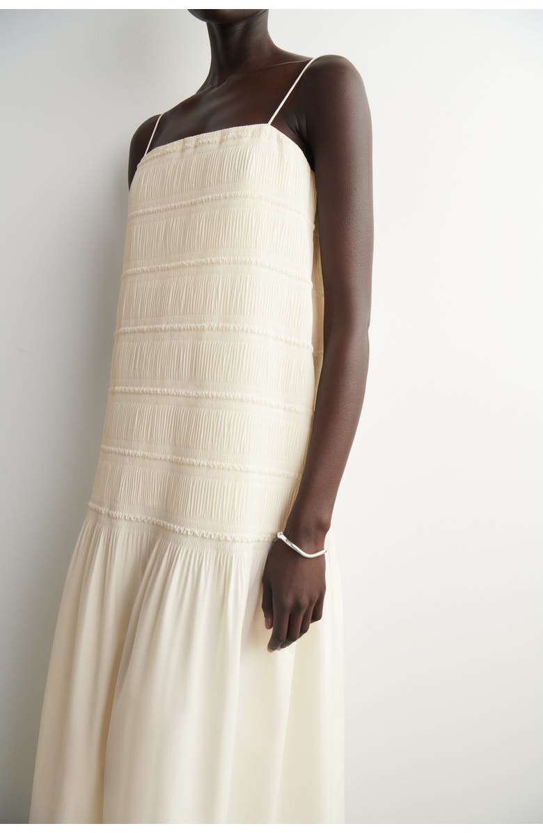 COS Ruched Dropped-waist Poplin Midi Dress, Alternate, color, Ivory