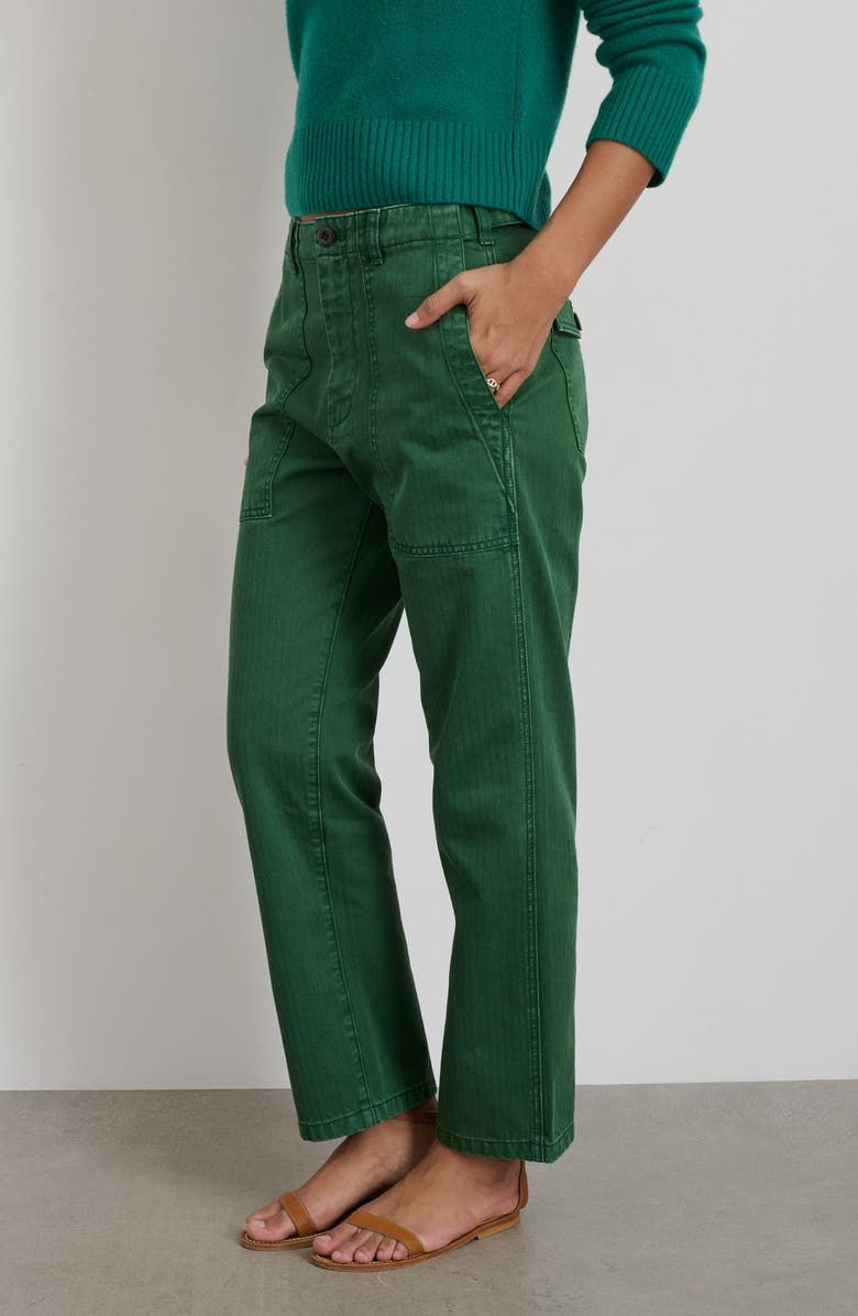 Alex Mill Neil Herringbone High Waist Straight Leg Utility Pants, Alternate, color, Emerald