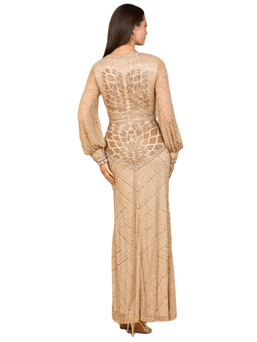 Lara New York V-neck Beaded Long Sleeve Dress In Brown