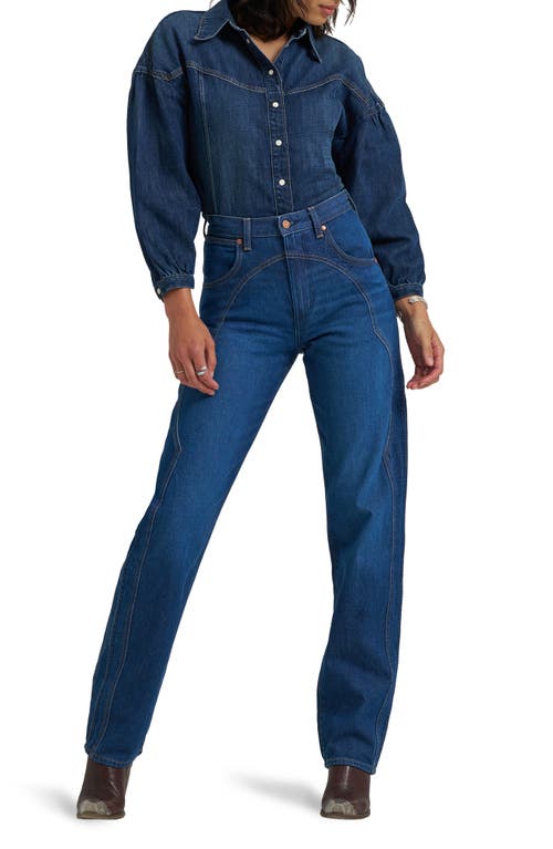 Wrangler Western Peplum Denim Snap-up Shirt In Blue