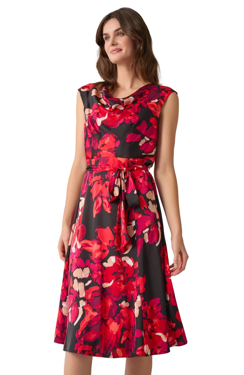 KASPER Sleeveless Cowl Neck Belted Flare Dress, Alternate, color, 