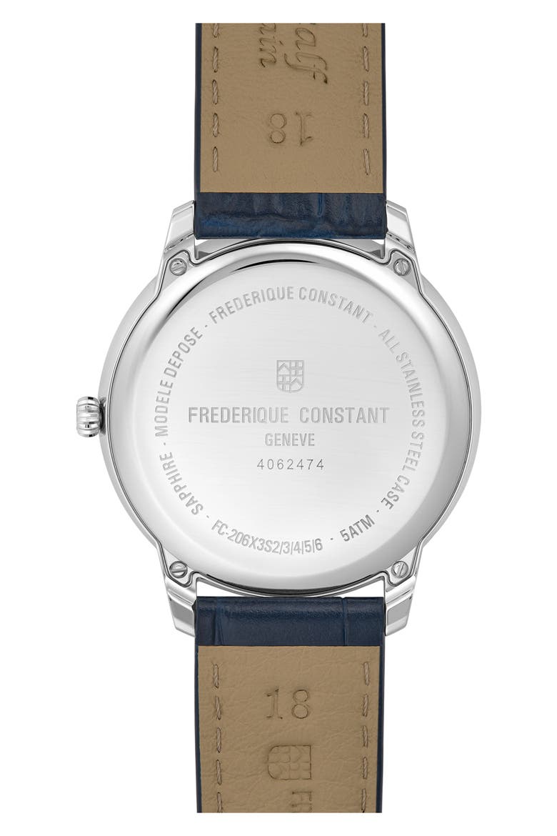 Classics Moneta Moon Phase Navy Leather Strap Watch, 37mm, Alternate, color, SILVER-TONE