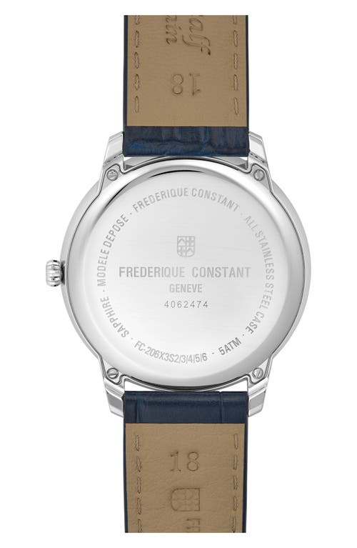 Frederique Constant Classics Moneta Moon Phase Navy Leather Strap Watch, 37mm