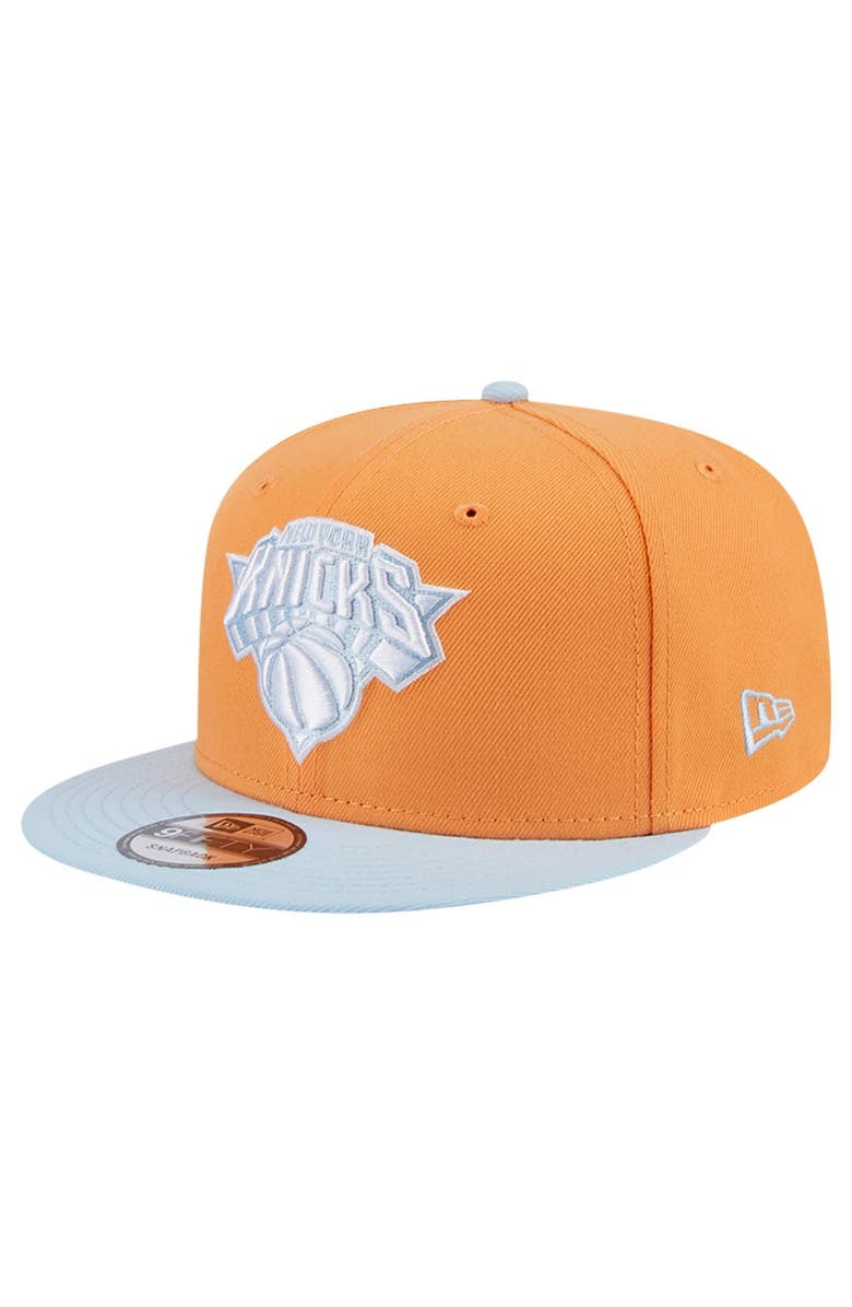 New Era Men's New Era Orange/Light Blue New York Knicks 2-Tone Color Pack 9FIFTY Snapback Hat, Main, color, 