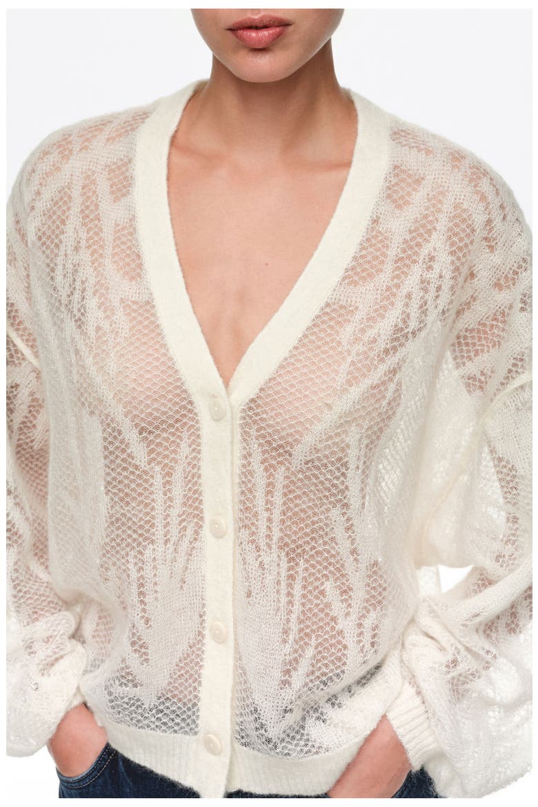 Mohair Openwork Cardigan, Alternate, color, IVORY
