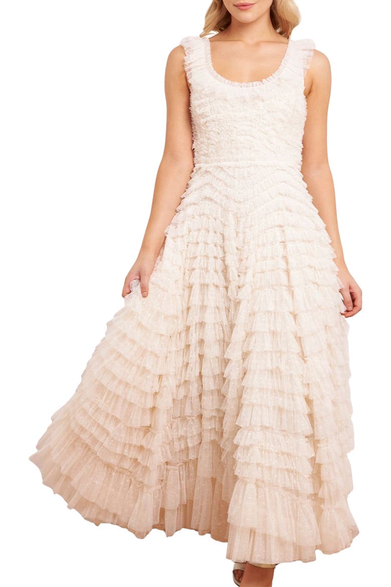 Hattie Scoop Neck Ankle Gown, Main, color, Cream