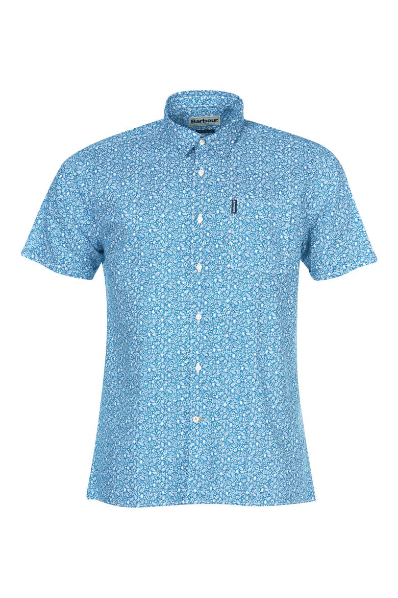 Summer Print Short Sleeve Button-Up Shirt, Alternate, color, BLUE