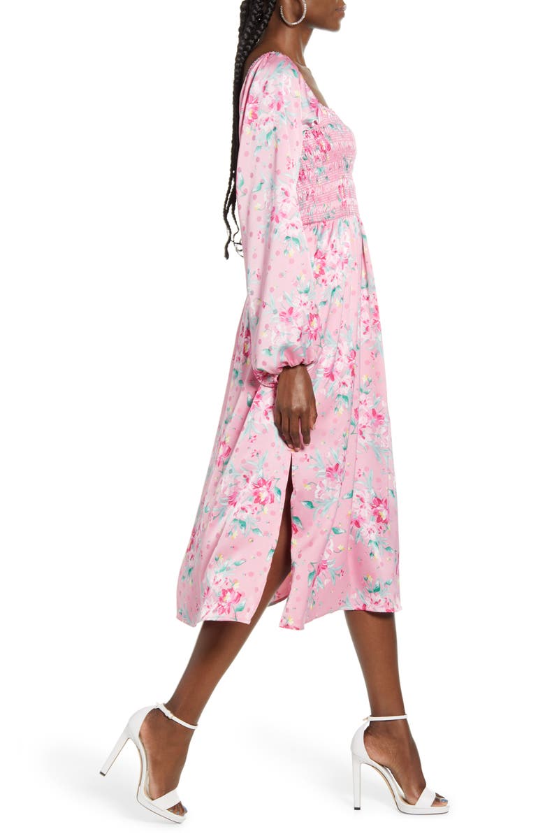 WAYF x Influencing in Color Long Sleeve Smocked Midi Dress, Alternate, color, 
