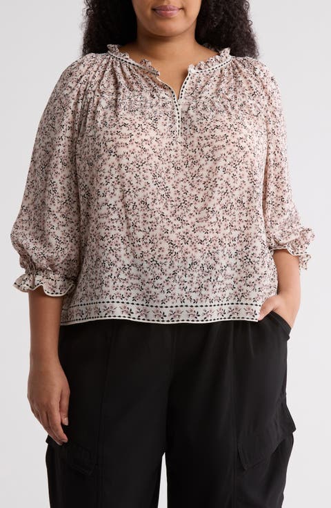 Floral Balloon Sleeve Top (Plus)