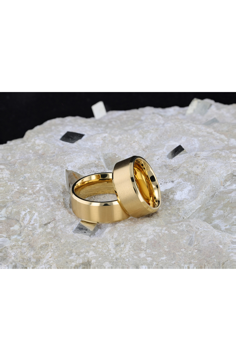 Larson Jewelers Radiate Titanium Flat Brushed Center Wedding Ring, Alternate, color, Gold