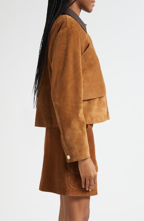 Veronica Beard Walters Leather Cropped Barn Jacket Whisky In Brown