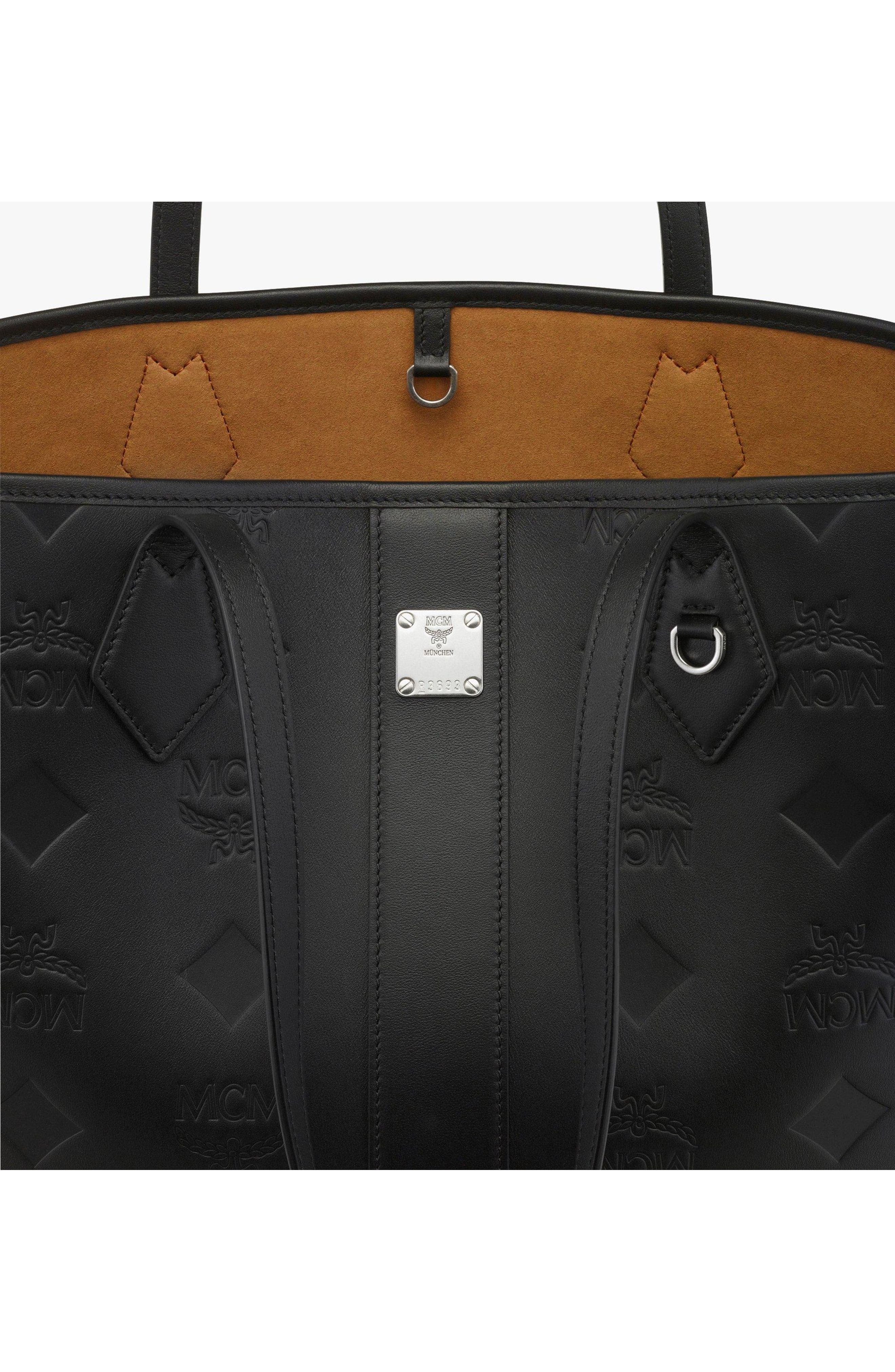 Medium New Liz Shopper in Embossed Monogram Leather, Alternate, color, Black