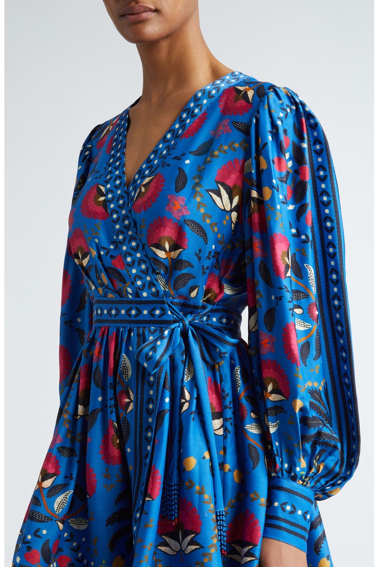 Palms Paradise Long Sleeve Wrap Minidress, Alternate, color, PALMS PARADISE TEAL