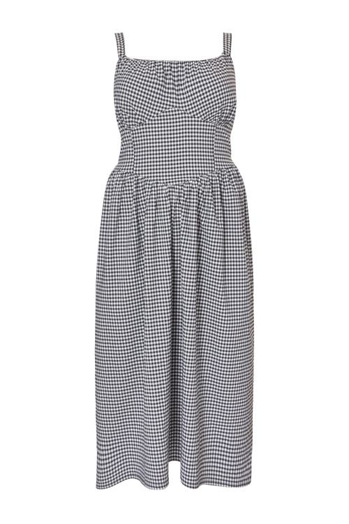 Quiz Plus Size Gingham Drop Waist Maxi Dress In Blue