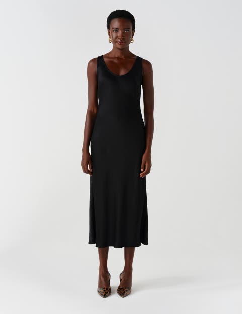 Palm Satin Sleeveless Slip Midi Dress