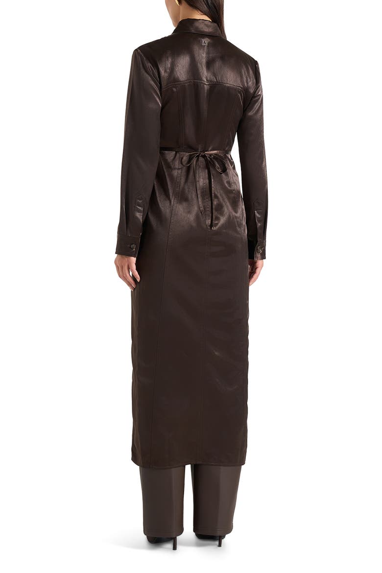 Etta Crinkled Satin Midaxi Shirt Dress, Alternate, color, Dark Brown