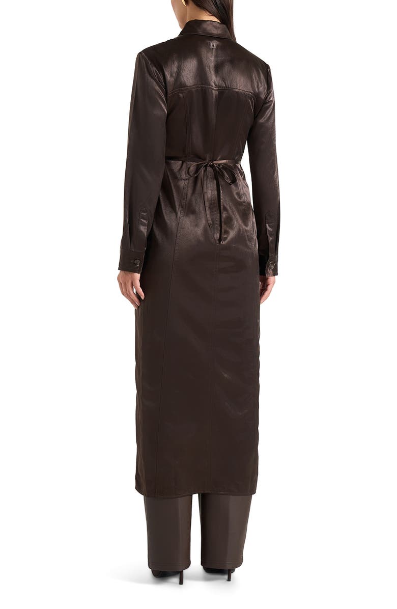 Manière De Voir Etta Crinkled Satin Midaxi Shirt Dress, Alternate, color, Dark Brown