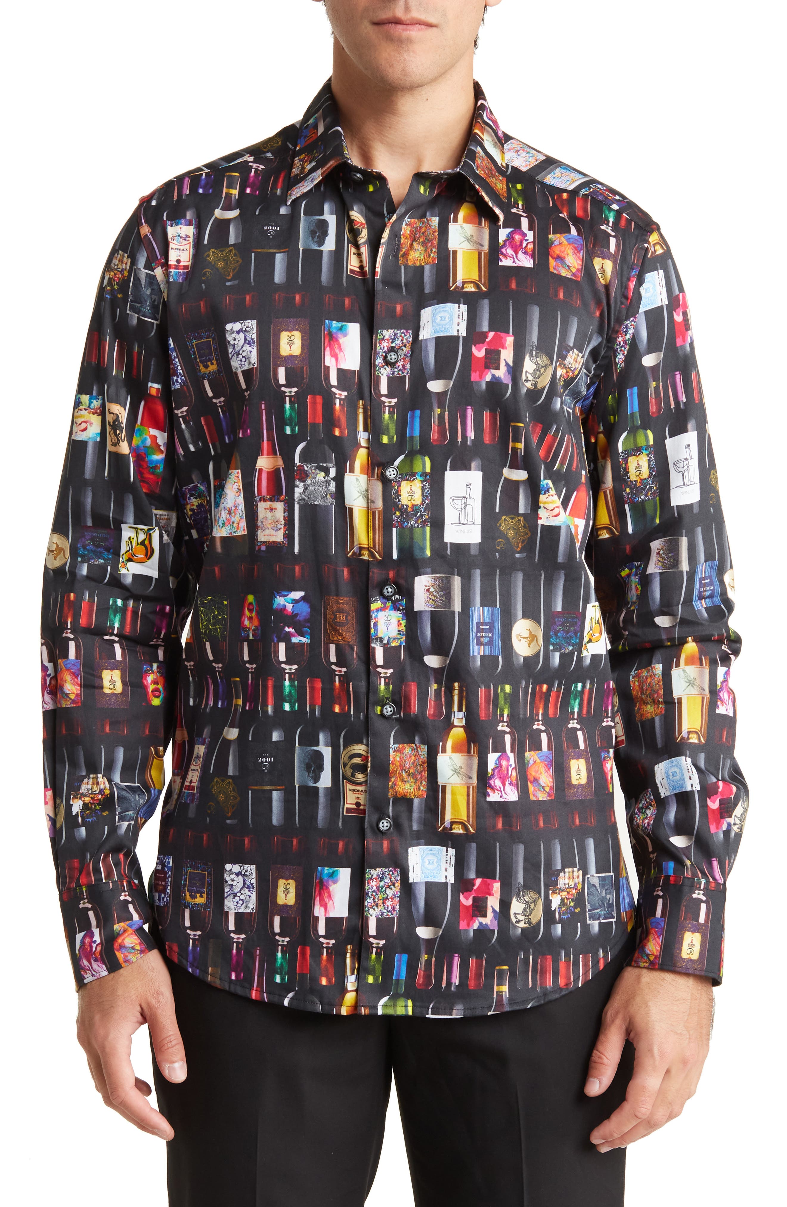 Robert Graham Wine Bottle Print Cotton Button-Up Shirt (Men) | Nordstrom