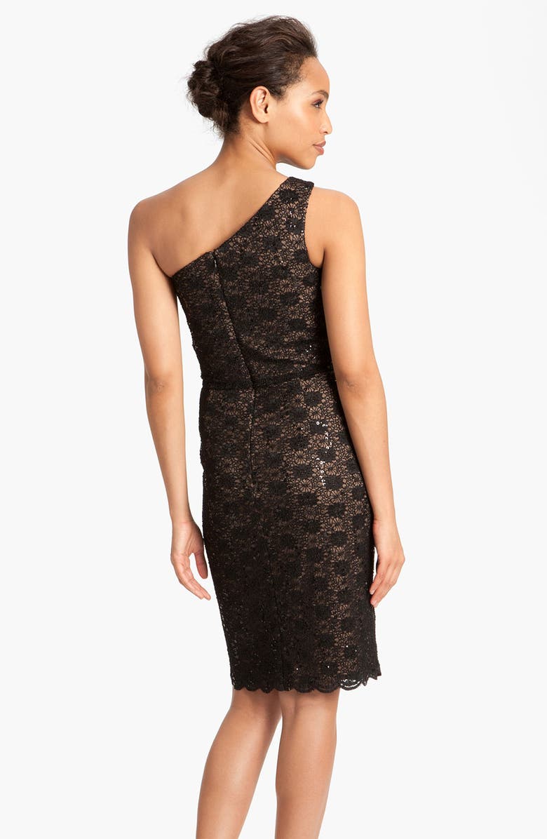Alex Evenings One Shoulder Lace Sheath Dress, Alternate, color, 