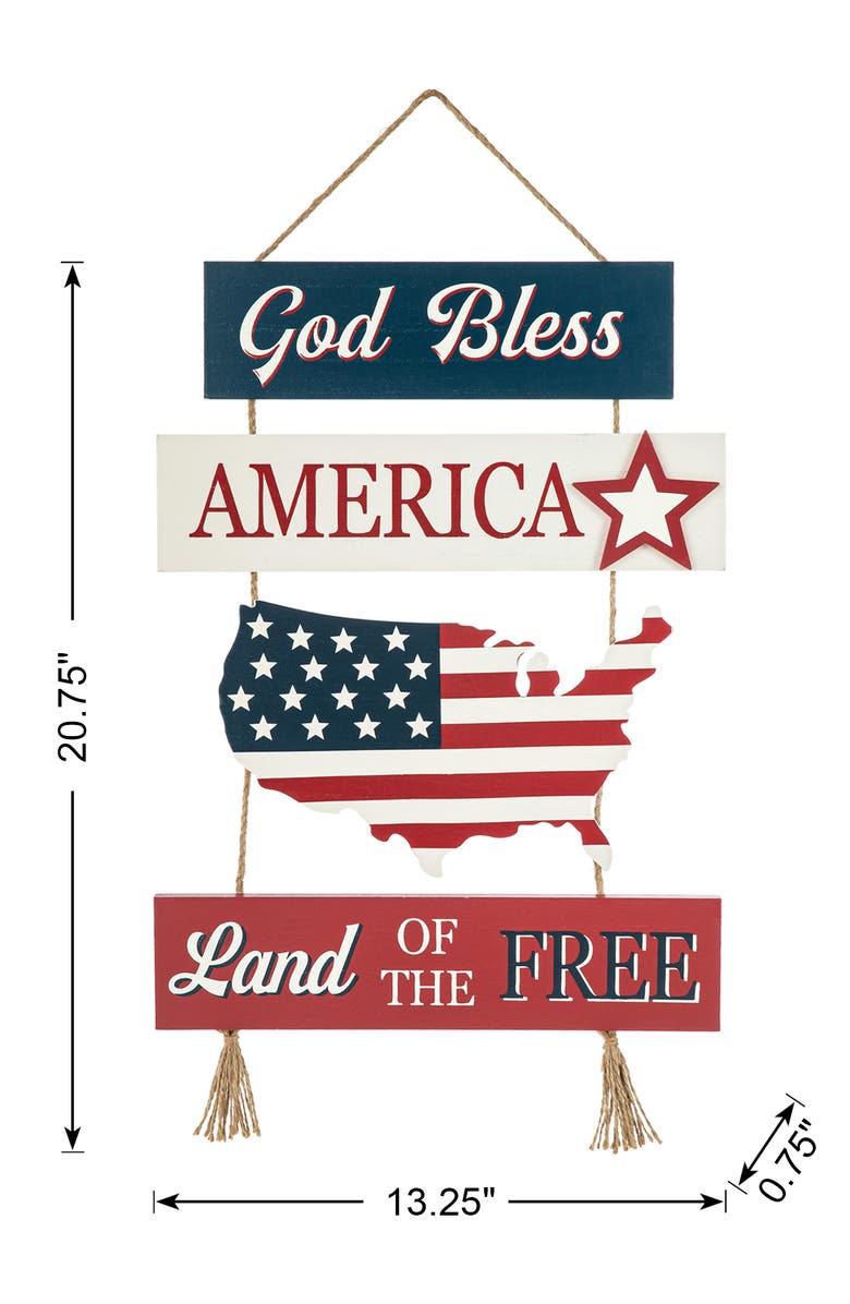 Glitzhome Patriotic Americana Word Sign Door Hanger, Alternate, color, Blue