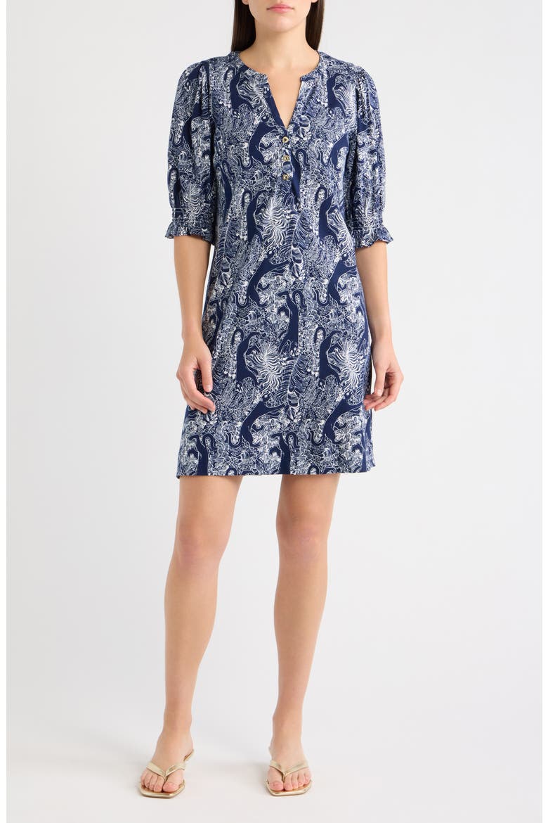 Delsie Jungle Print Minidress, Main, color, LOW TIDE NAVY LIL PALM PROWL