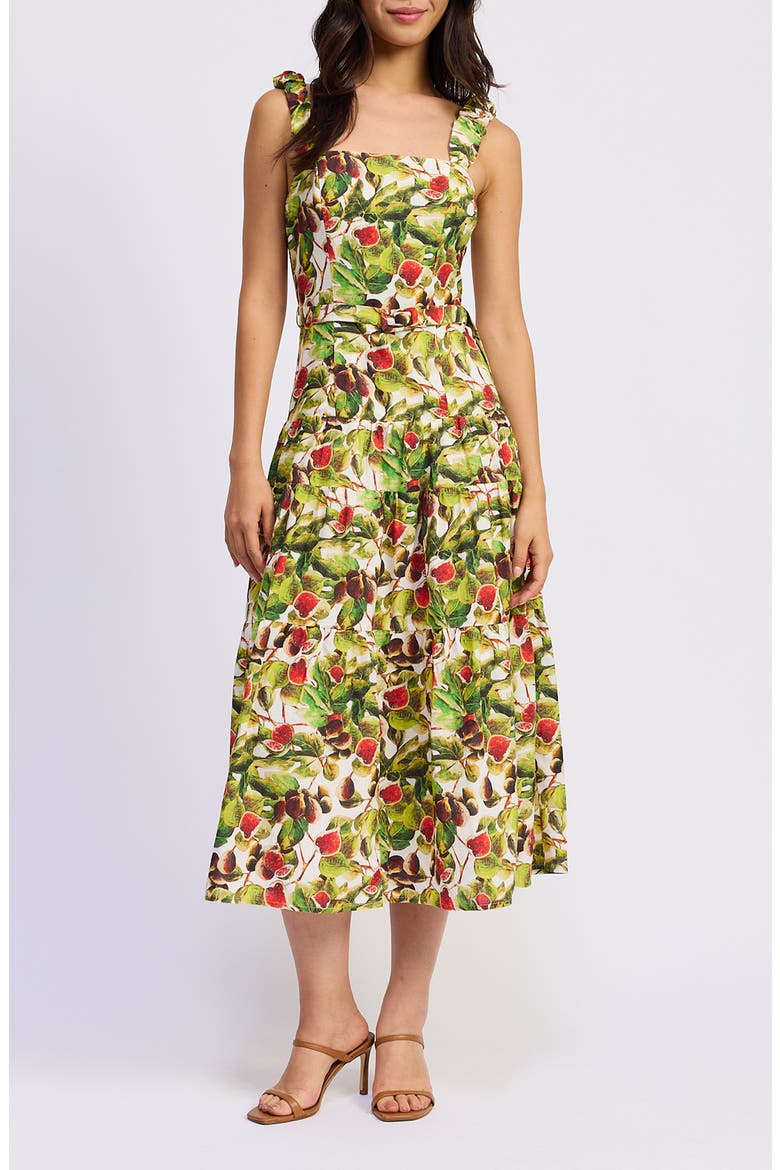 Scottie Fig Print Cotton Blend Midi Dress, Main, color, WHITE RED OLIVE