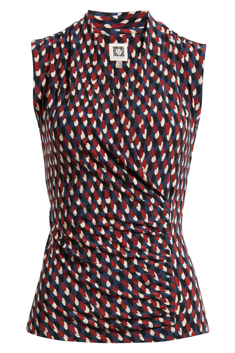 Shirred Faux Wrap Top, Alternate, color, BLUE CARBON MULTI