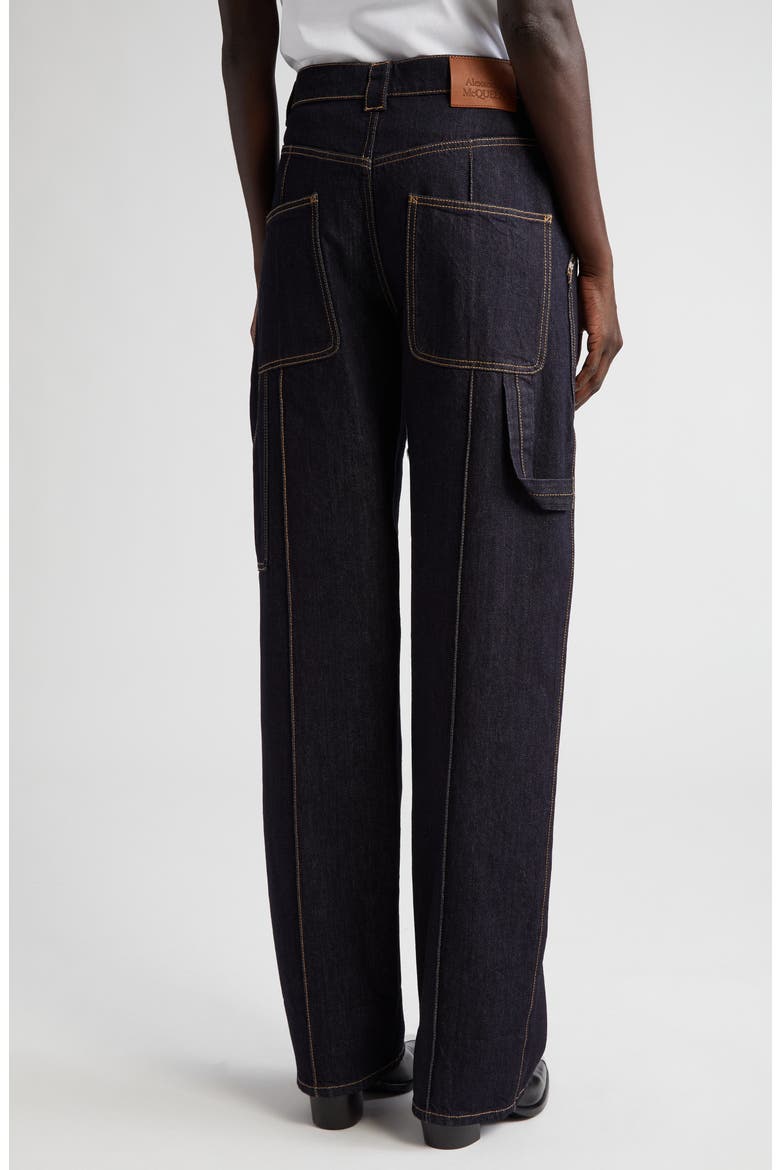 Topstitch Detail High Waist Straight Leg Jeans, Alternate, color, DENIM