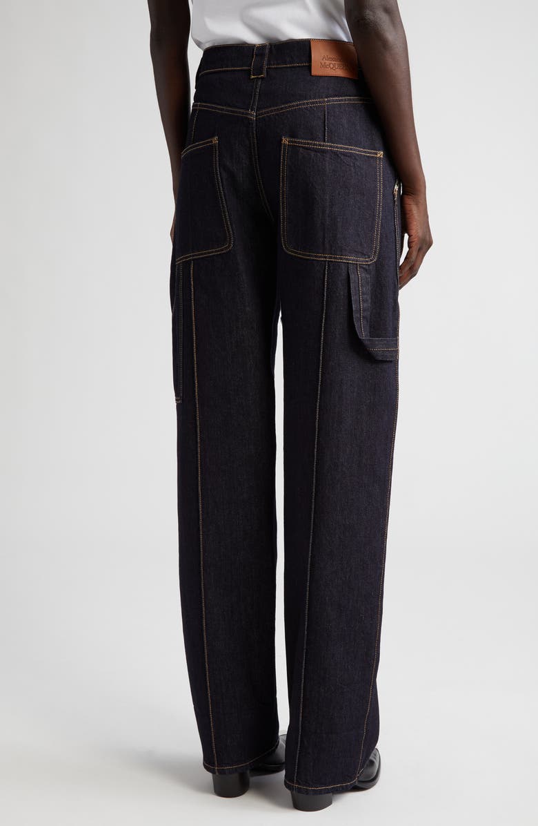 McQueen Topstitch Detail High Waist Straight Leg Jeans, Alternate, color,