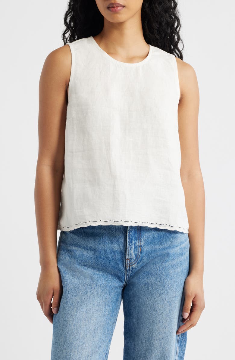 Madewell Lace Trim Pleated Linen Shell Top, Main, color, Ivory Linen