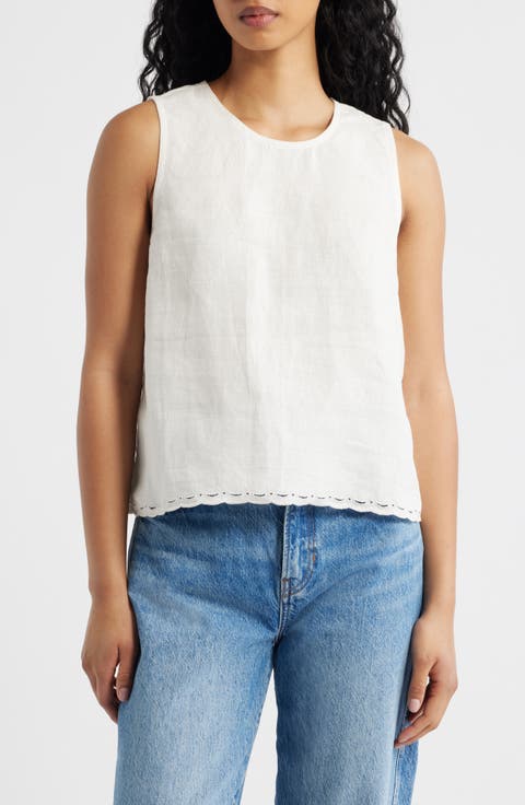 Lace Trim Pleated Linen Shell Top