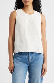 Madewell Lace Trim Pleated Linen Shell Top