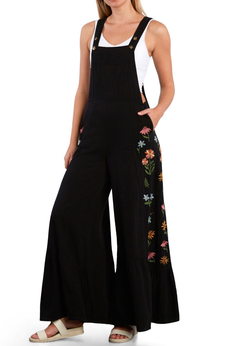 Billy T Embroidered Butterfly Overalls, Main, color, Caviar